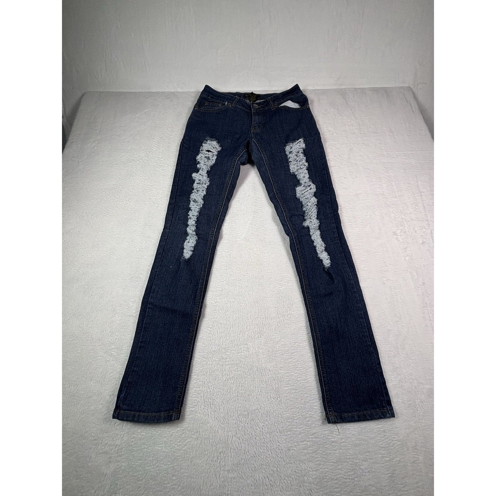 Bob Bolo Womens Skinny Jeans Blue Medium Wash Distressed Size 7 Denim